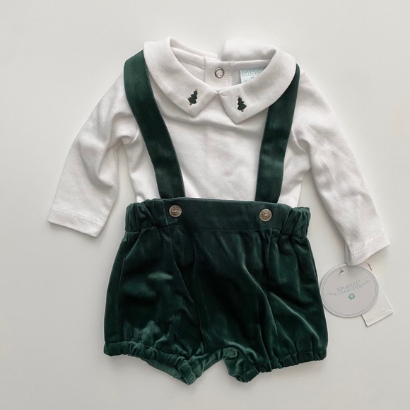Edgehill Collection Embroidered Christmas Trees Long Sleeve Shirt & Shortall Set - Picture 1 of 3